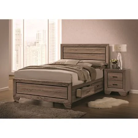 Queen Bed with Panel Design and Storage Footboard